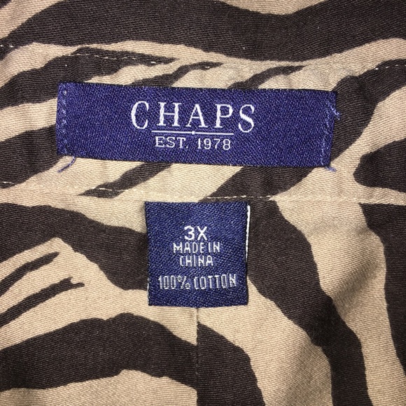 Animal Print Button Down Shirt, Chaps Zebra Print Top, Tiger, 3/4 Sleeve Plus 3x - Picture 9 of 14